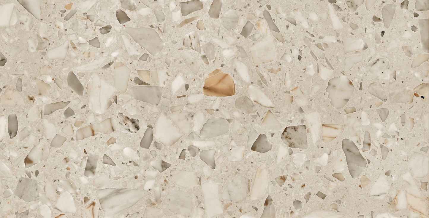 Matinės akmens masės plytelės su blizgesiu, šilto beige atspalvio, PEI 4, atsparios tiek karščiui, tiek šalčiui.