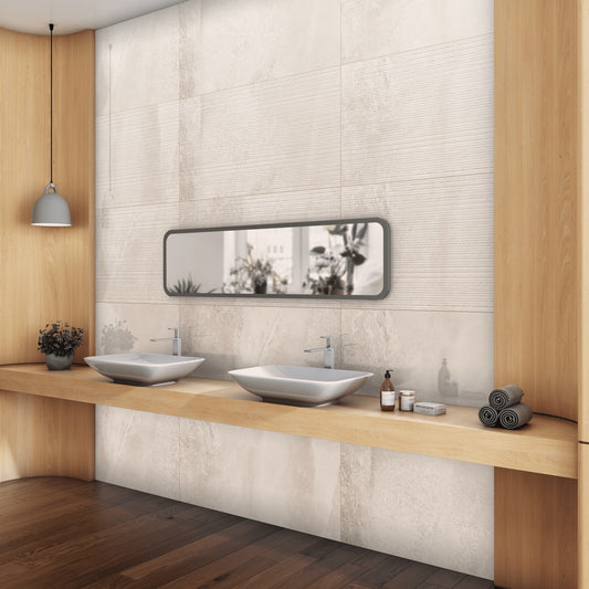 60×120 matinės akmens masės plytelės pilkai baltos su beige atspalviu