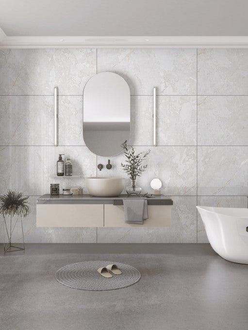 Baltos perlo spalvos matinės akmens masės plytelės su Carving blizgesio efektu, PEI 4.