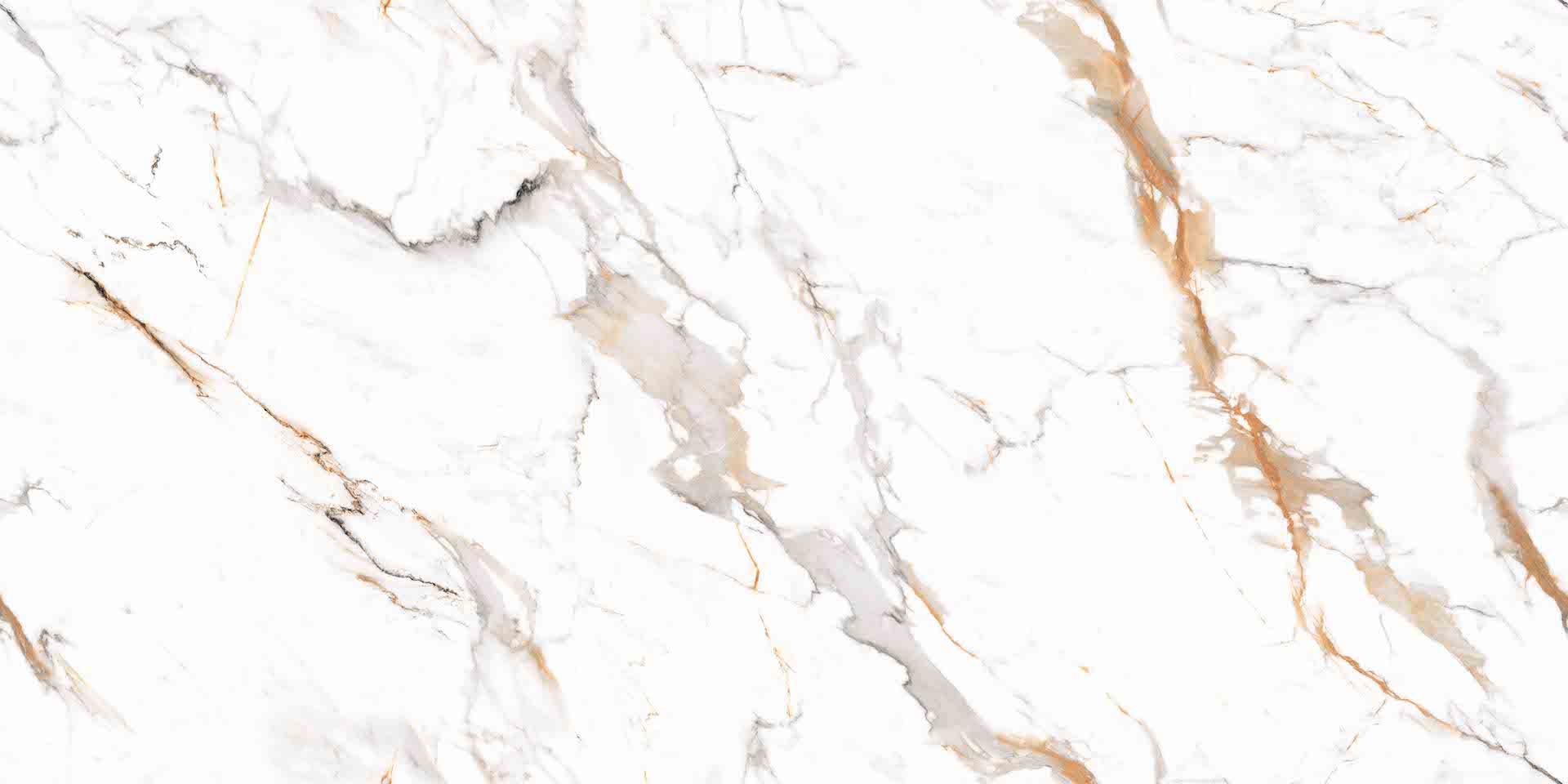 Poliruotos akmens masės plytelės baltos spalvos su subtiliais pilkais ir auksiniais raštais.