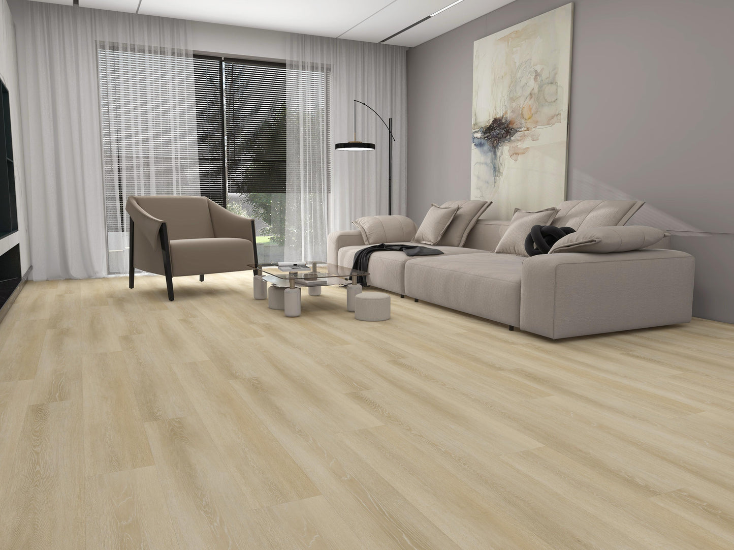 Šviesiai ruda SPC vinilinė danga 122×18,1cm su natūraliais medienos raštais