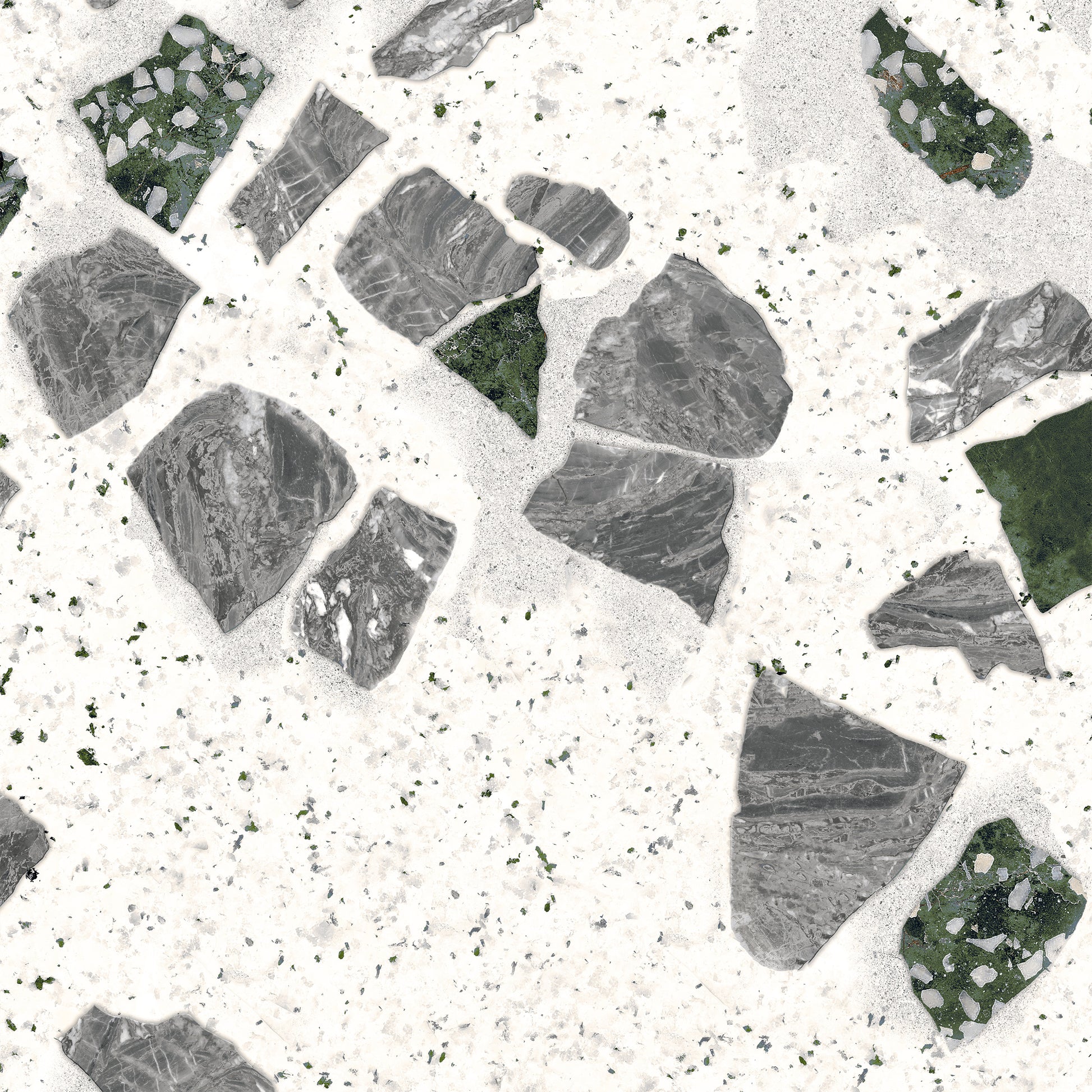 Akmens masės plytelės su subtiliu blizgesio efektu ir margu raštu