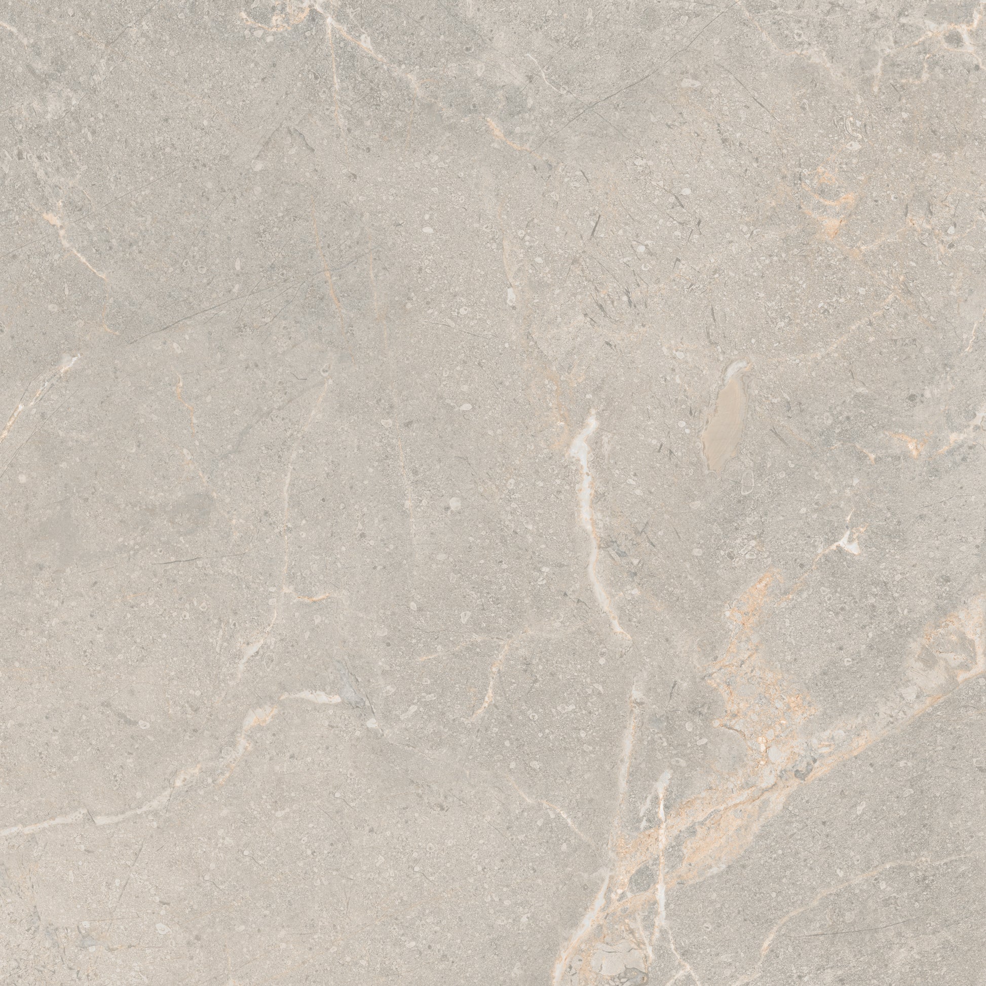 Pilkos grindų plytelės akmens masės su subtiliais dekoratyviniais raštais.