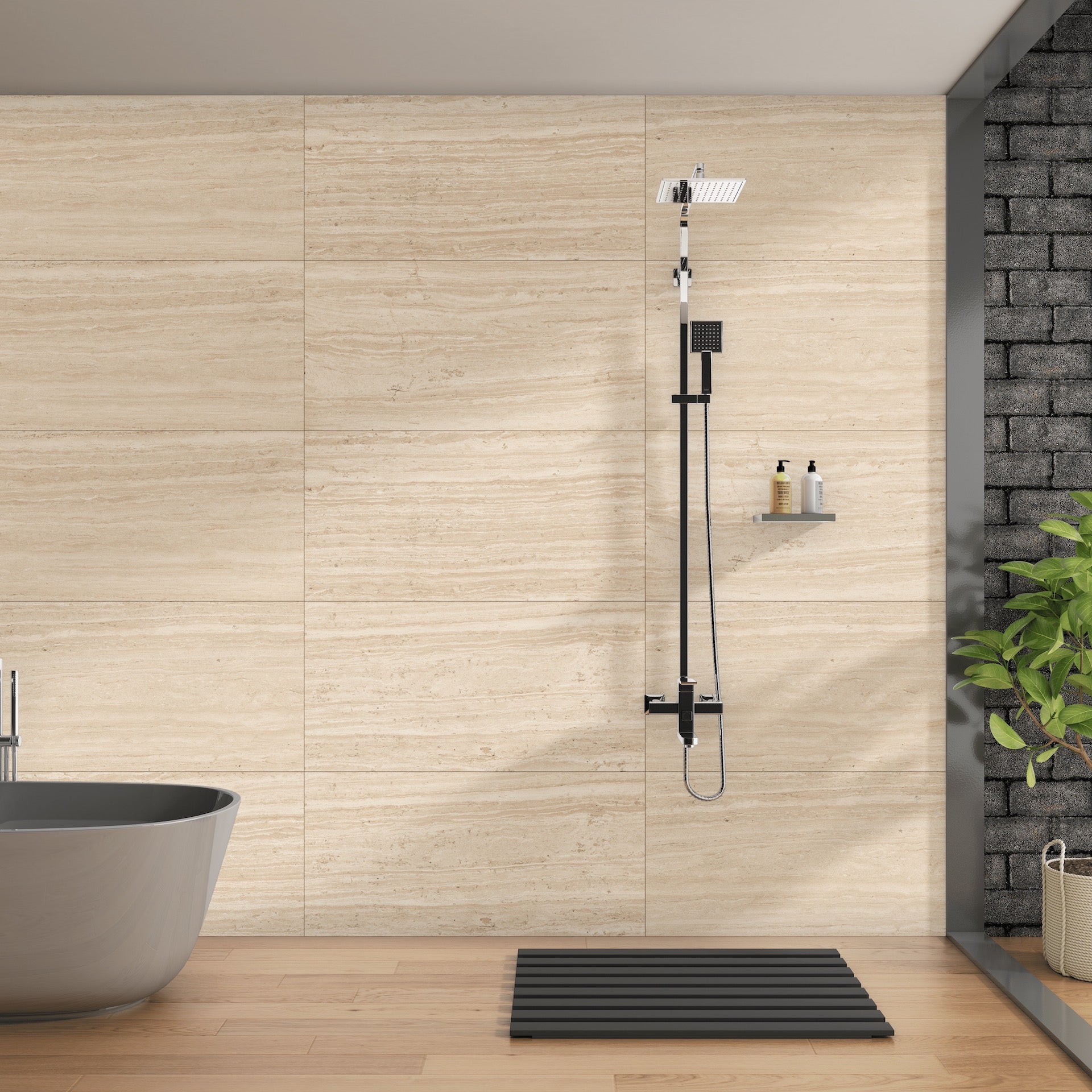 Gelsvai kreminės matinės akmens masės plytelės PEI 4, tinkančios sienoms.