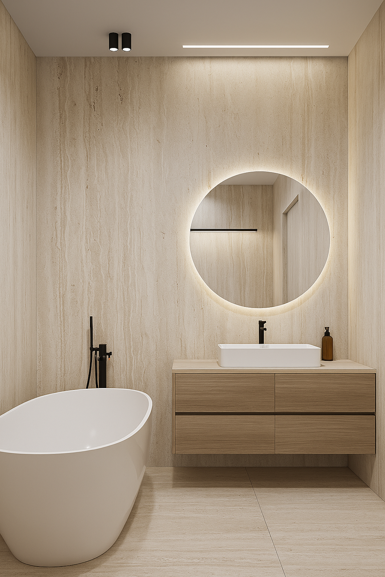 Matinės akmens masės plytelės šiltos gelsvai kreminės spalvos, R9 neslidumas.